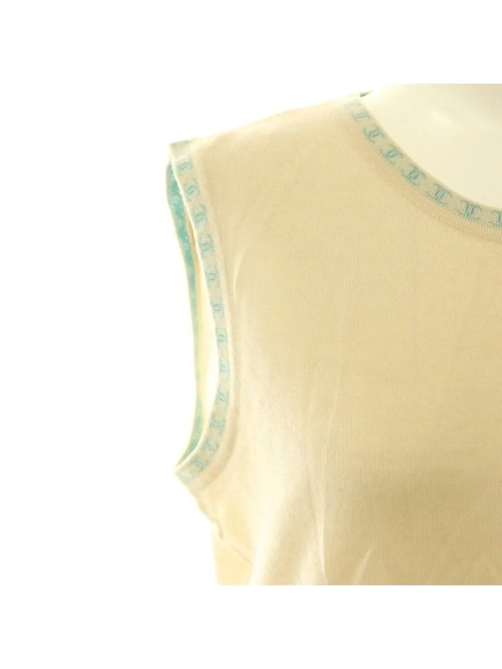Chanel Summer Knit Sleeveless Cashmere CC Logo Bicolor 42 Beige BB Sweater